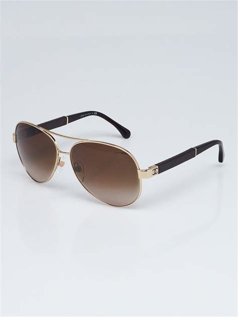 CHANEL Sunglasses AUTHENTIC 4195Q Gold Aviator with 